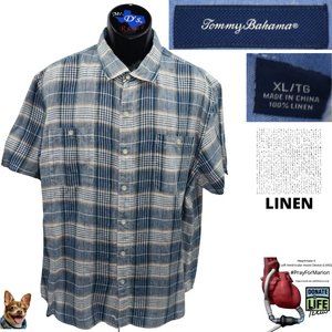 Tommy Bahama XL Blue Plaid Linen S/S w/ Pockets